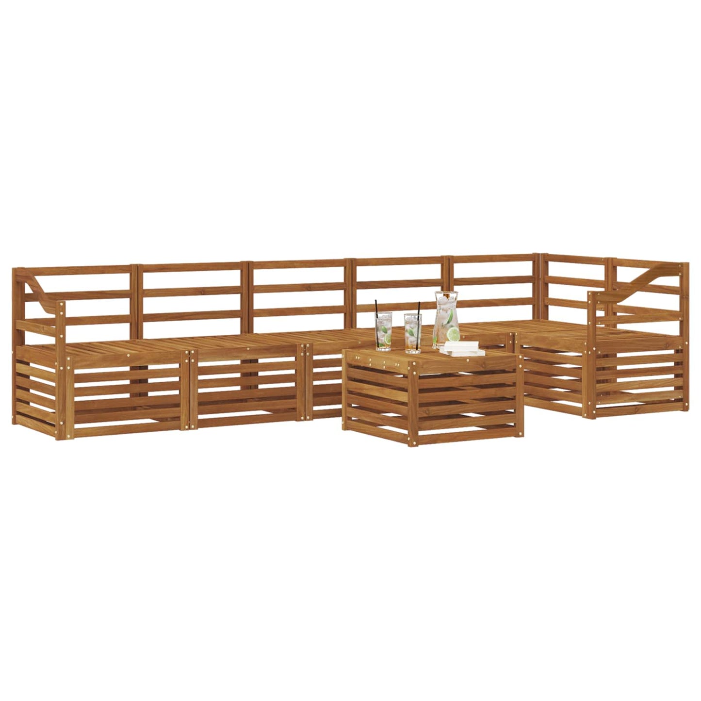 Seksjonssofa Sett 7 pcs Naturlig Solid akasietre