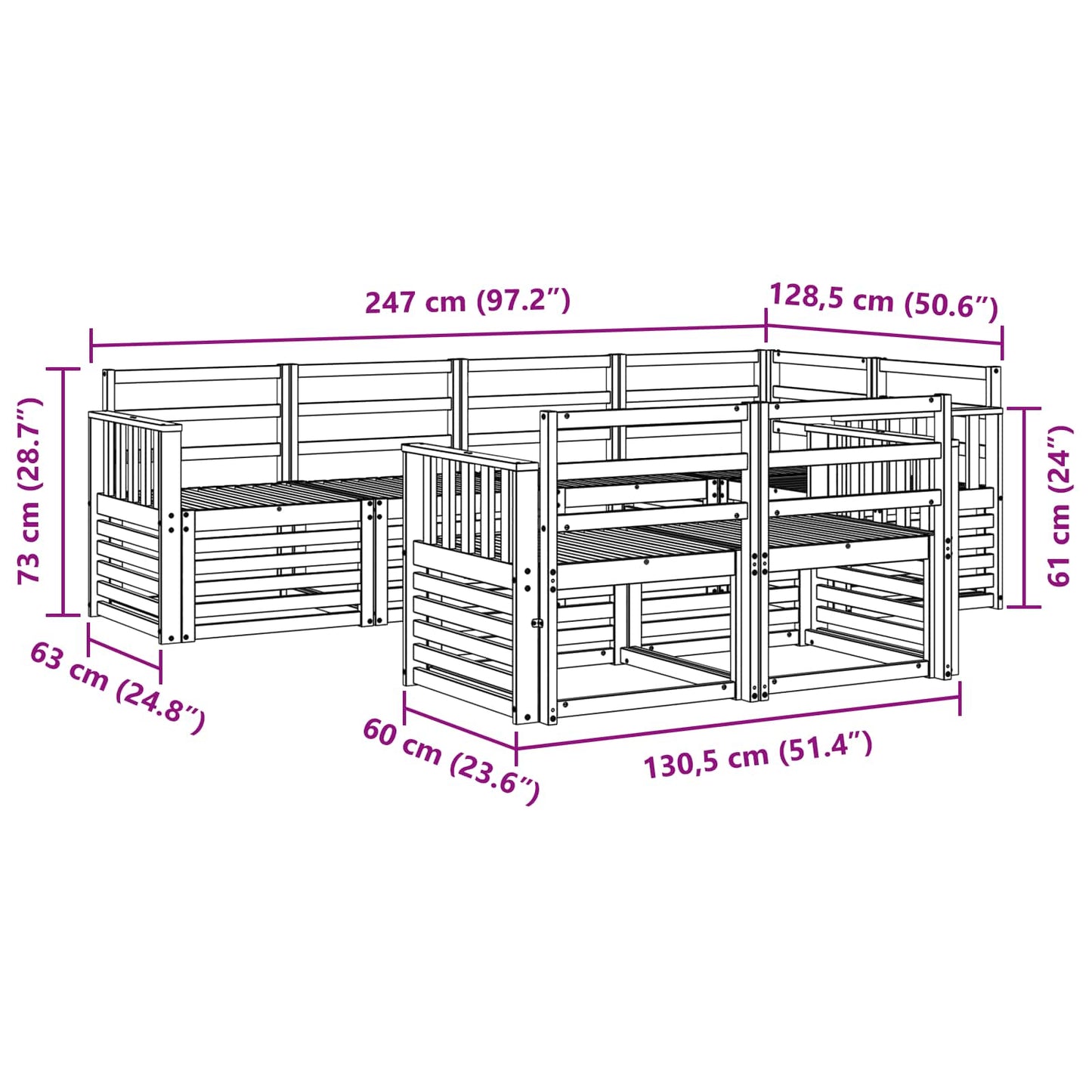 Utendørs sofa-sett 7 pcs Naturlig Polyester