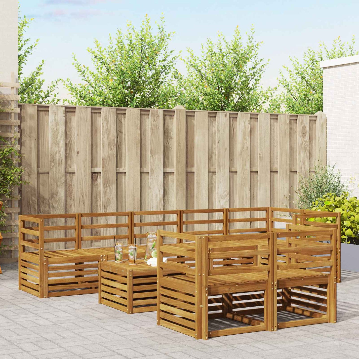 Sofasett 9 pcs Naturlig Solid akasietre