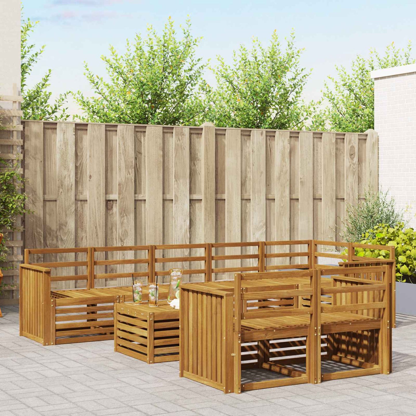 Sofasett 9 pcs Naturlig Solid akasietre