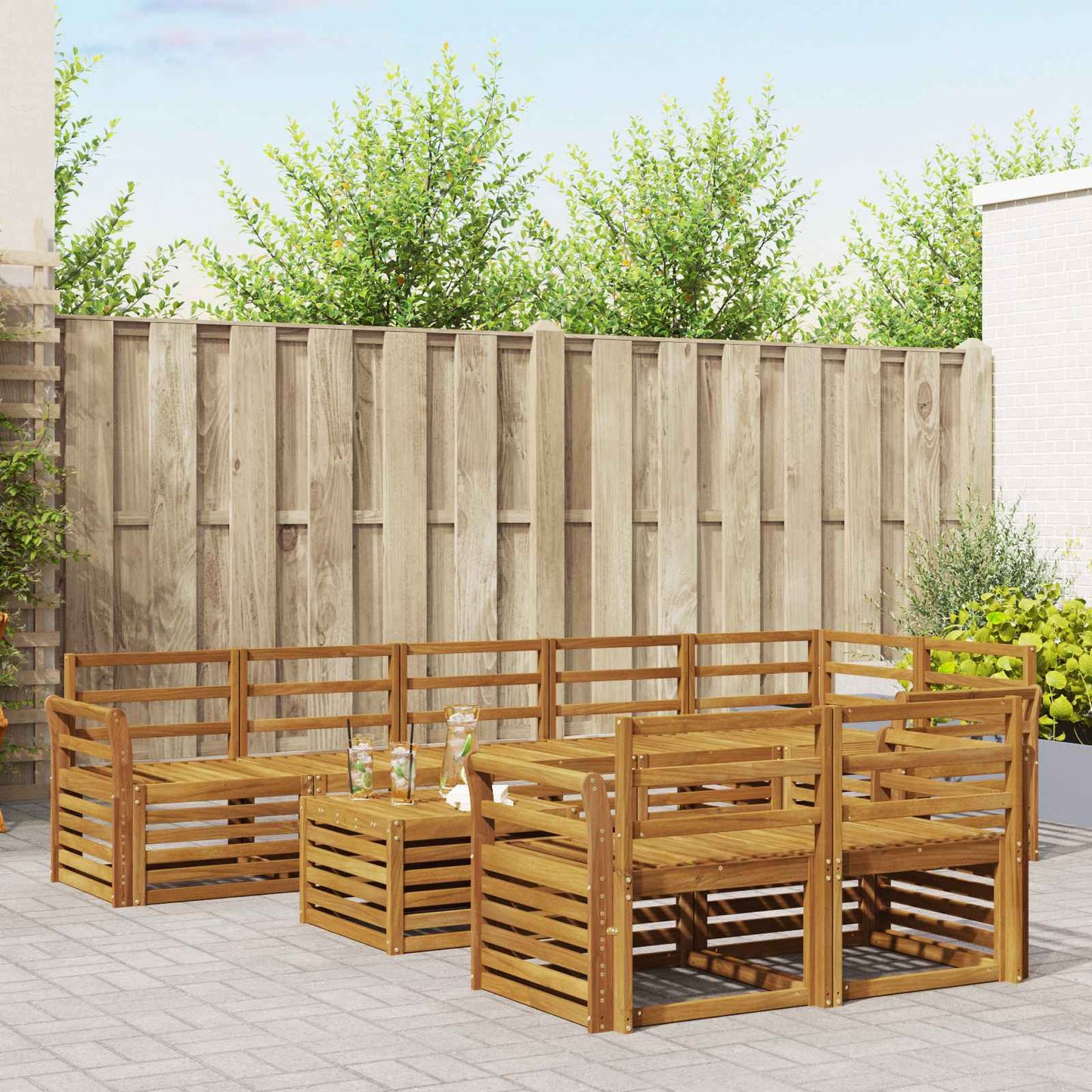 Sofasett 9 pcs Naturlig Solid akasietre