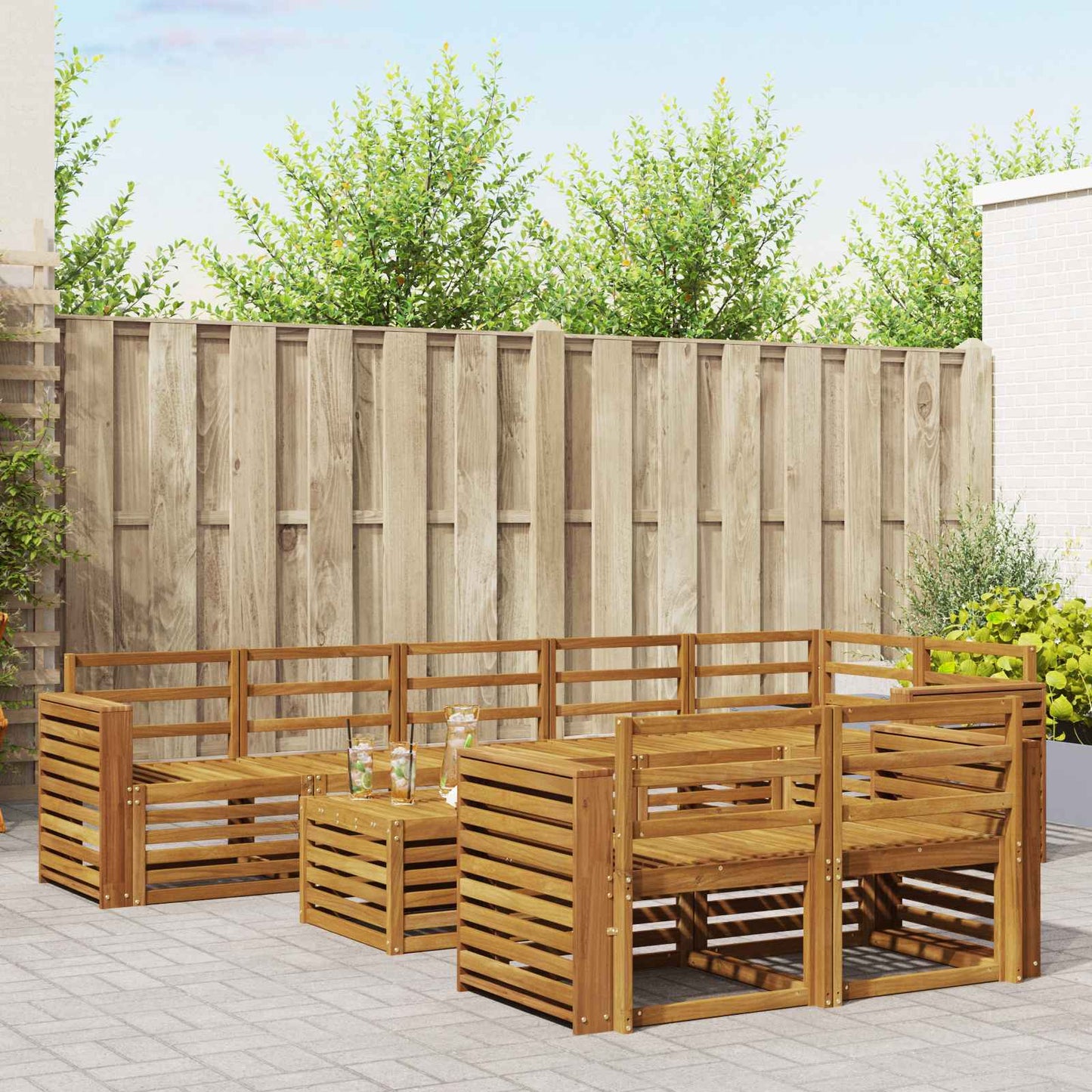 Sofasett 9 pcs Naturlig Solid akasietre