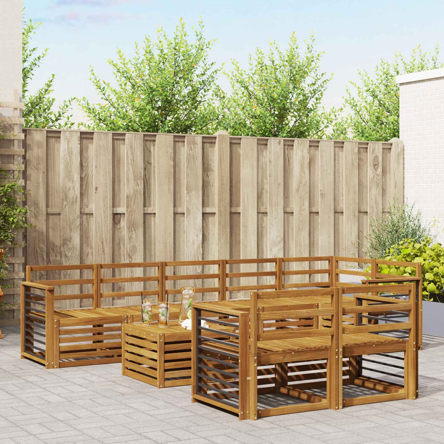 Sofasett 9 pcs Naturlig Solid akasietre