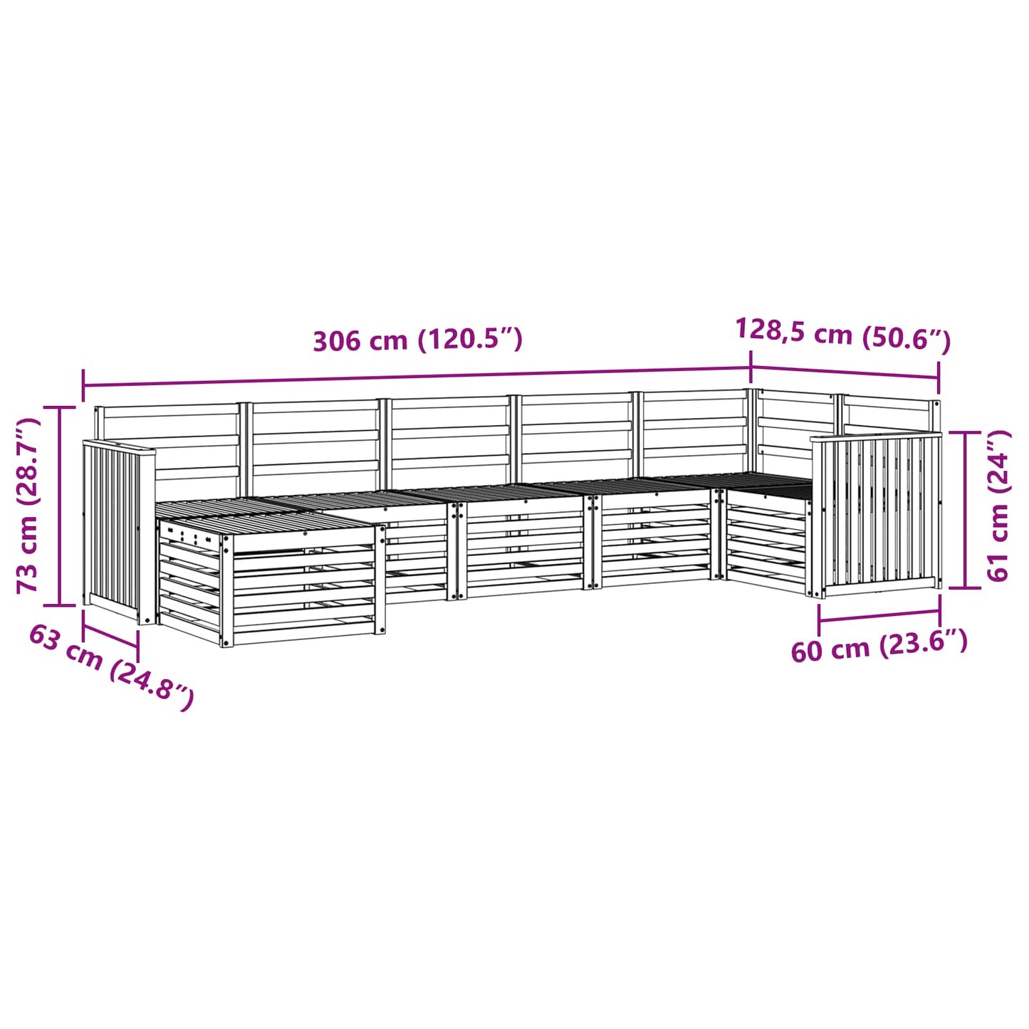 Seksjonssofa Sett 7 pcs Naturlig Solid akasietre