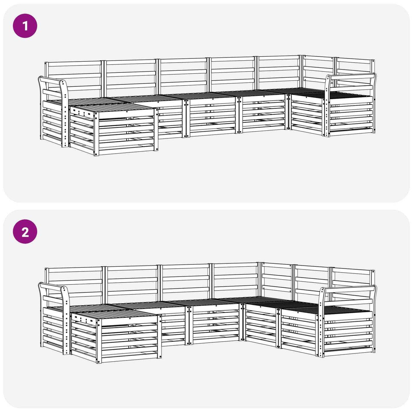 Seksjonssofa Sett 7 pcs Naturlig Solid akasietre