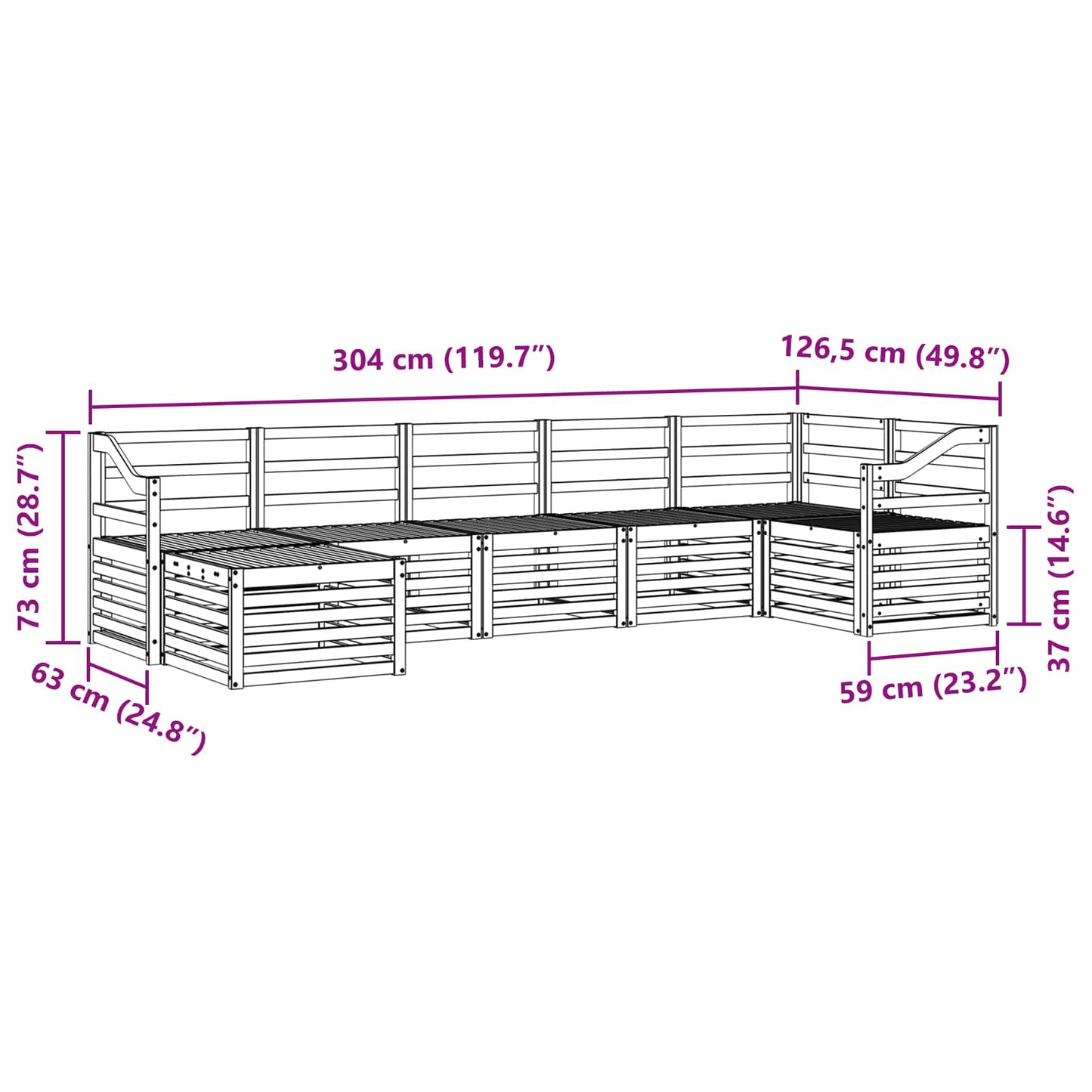 Seksjonssofa Sett 7 pcs Naturlig Solid akasietre