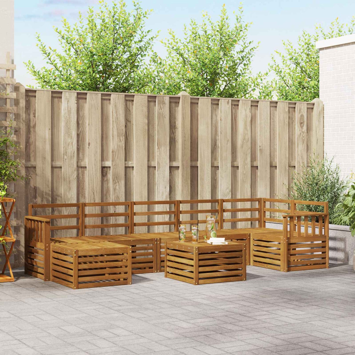 Utendørs sofa-sett 8 pcs Naturlig Solid akasietre