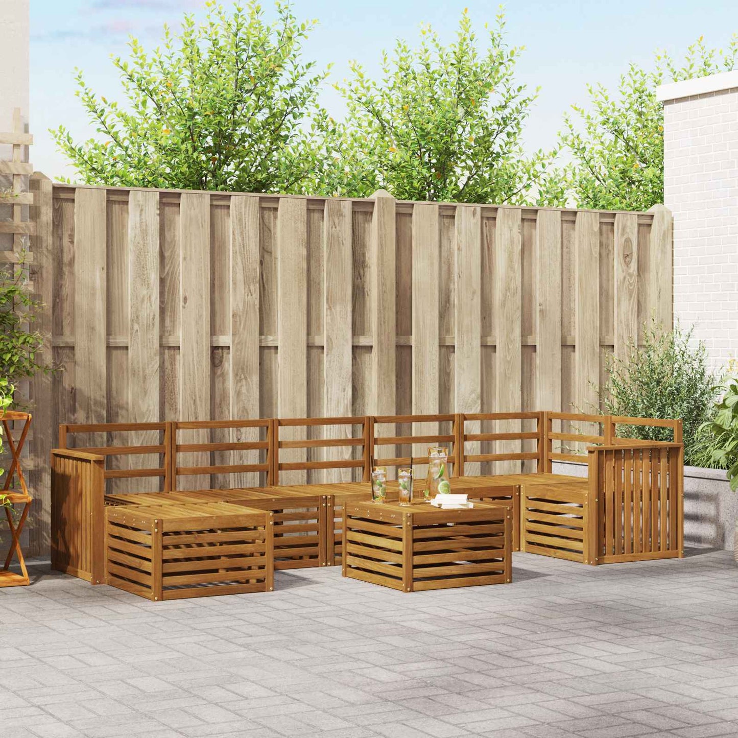 Utendørs sofa-sett 8 pcs Naturlig Solid akasietre