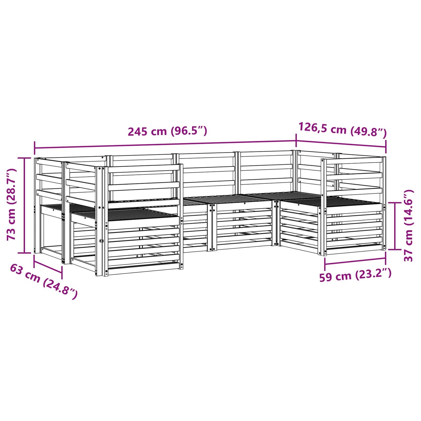 Seksjonssofa Sett 6 pcs Naturlig