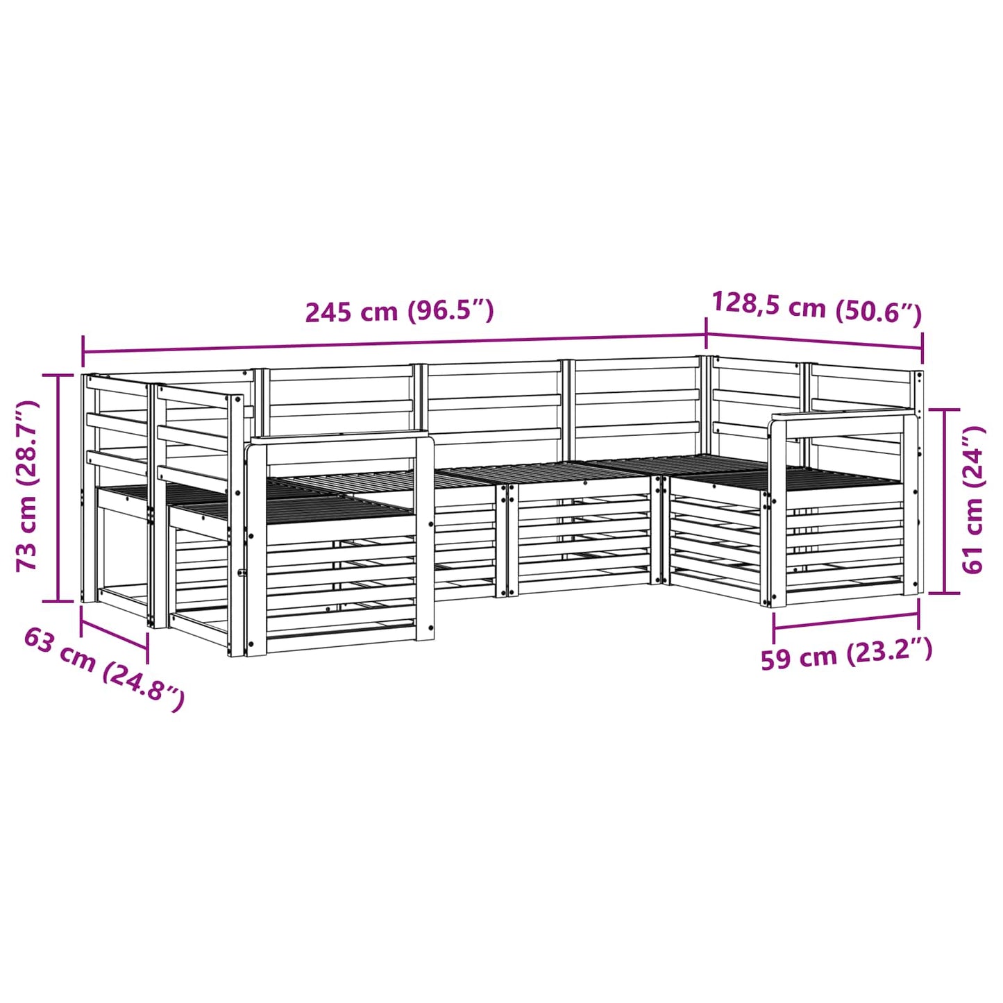 Seksjonssofa Sett 6 pcs Naturlig