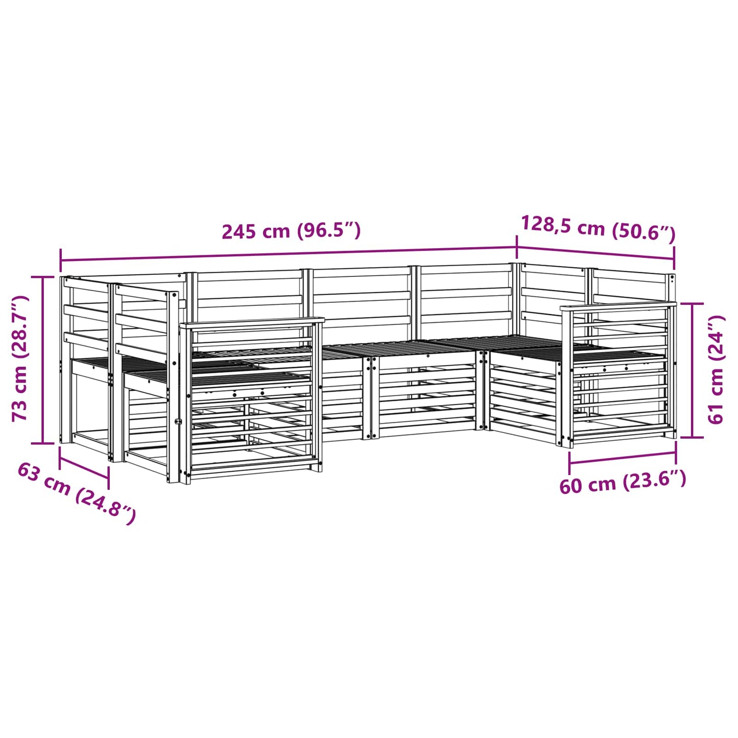 Sofasett 6 pcs Naturlig Solid akasietre