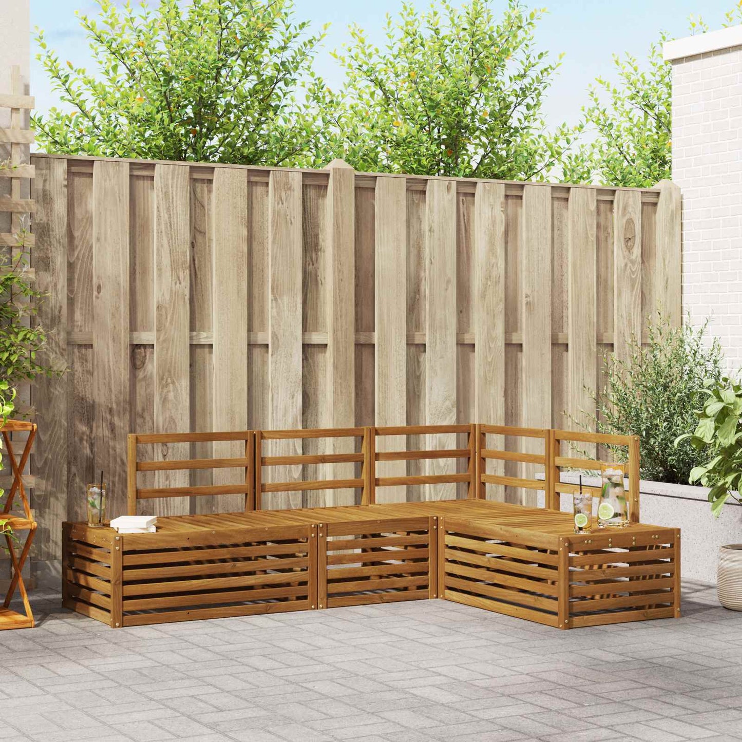 Utendørs sofa-sett 4 Stk Naturlig Solid akasietre