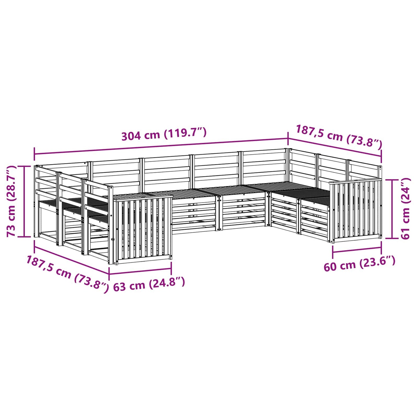 Seksjonssofa Sett 9 pcs Naturlig