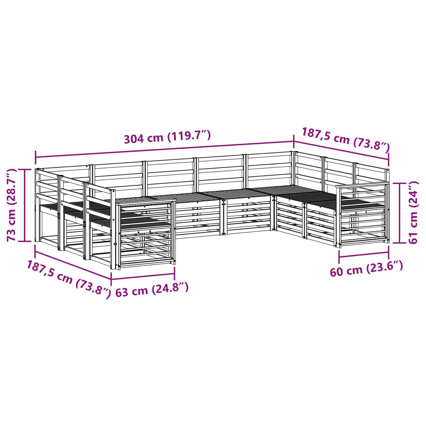 Seksjonssofa Sett 9 pcs Naturlig