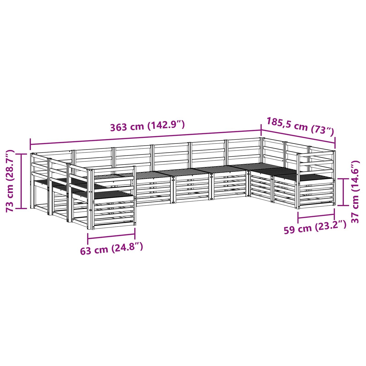 Sofasett 10 pcs Naturlig Solid akasietre vidaXL
