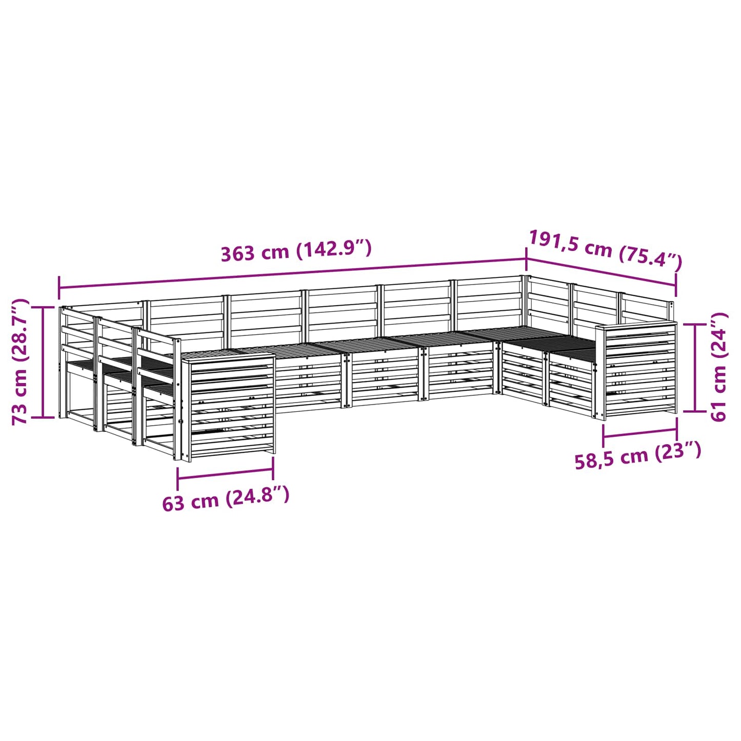 Sofasett 10 pcs Naturlig Solid akasietre vidaXL