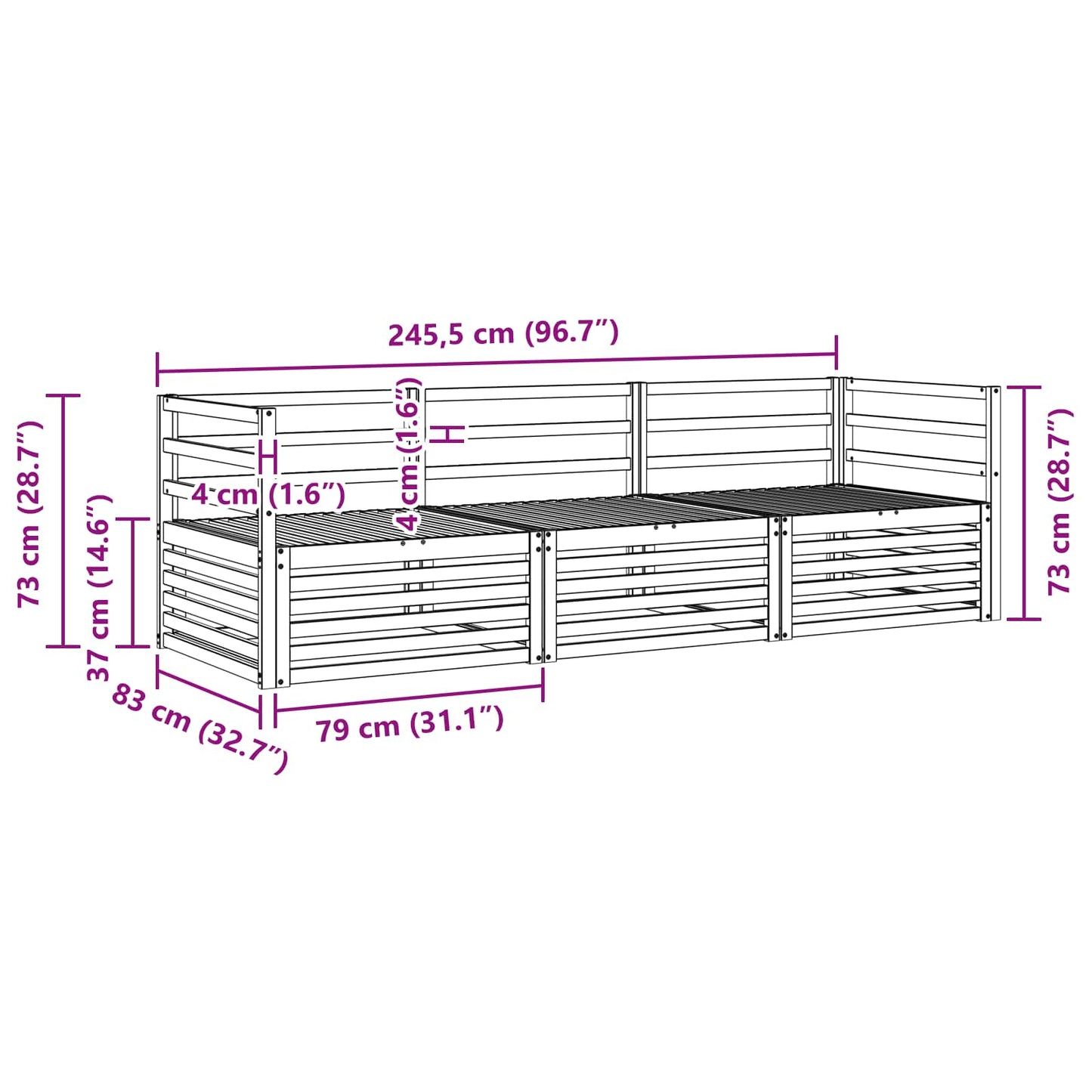 Utendørs sofa-sett 3 pcs Naturlig vidaXL