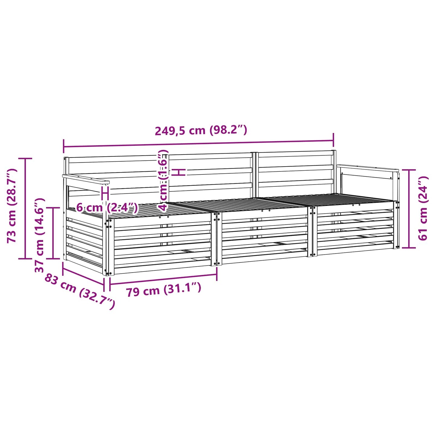 Utendørs sofa-sett 3 pcs Naturlig vidaXL