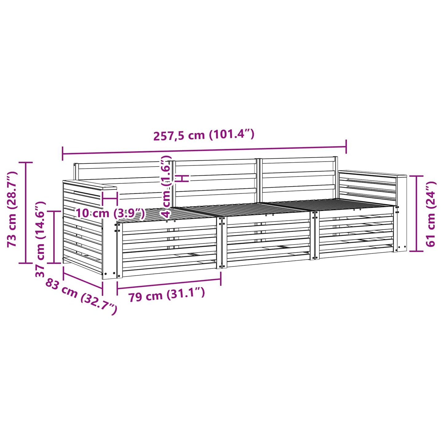 Utendørs sofa-sett 3 pcs Naturlig vidaXL