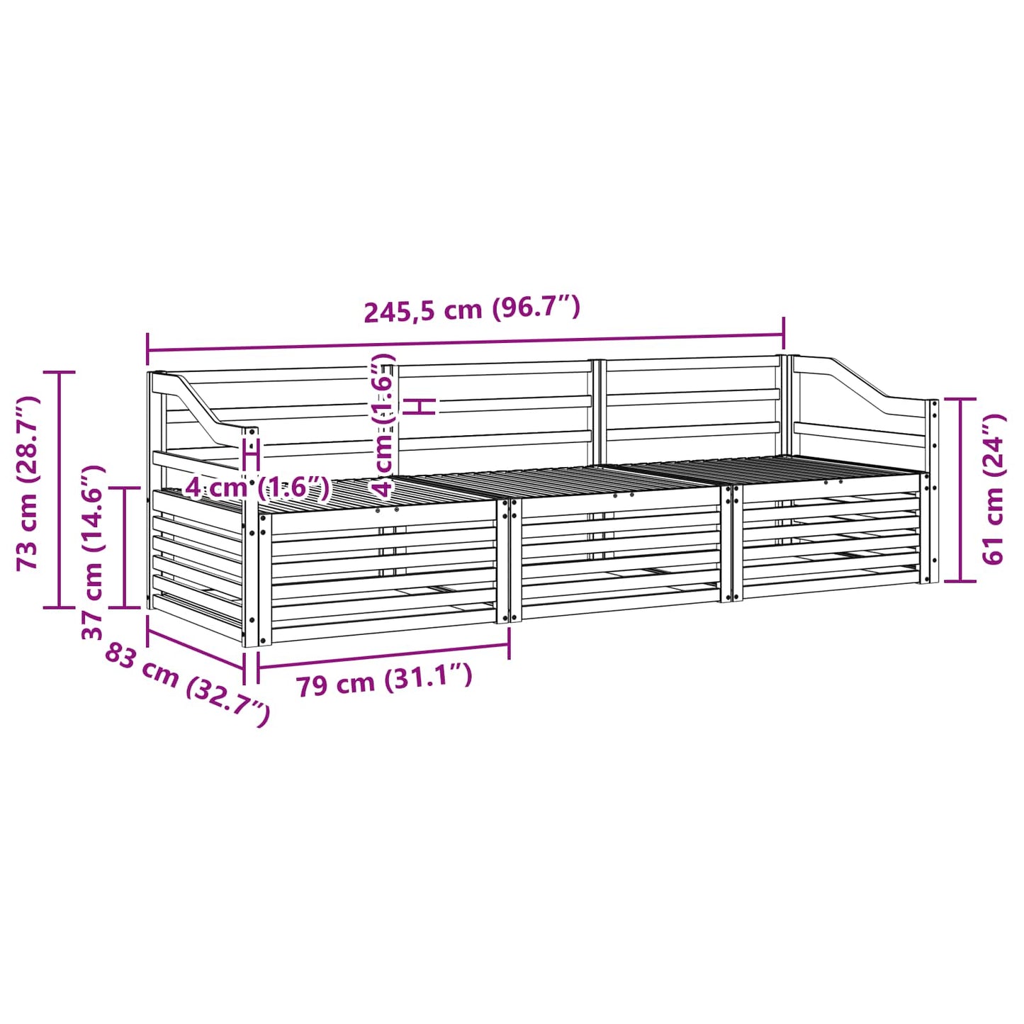 Utendørs sofa-sett 3 pcs Naturlig vidaXL