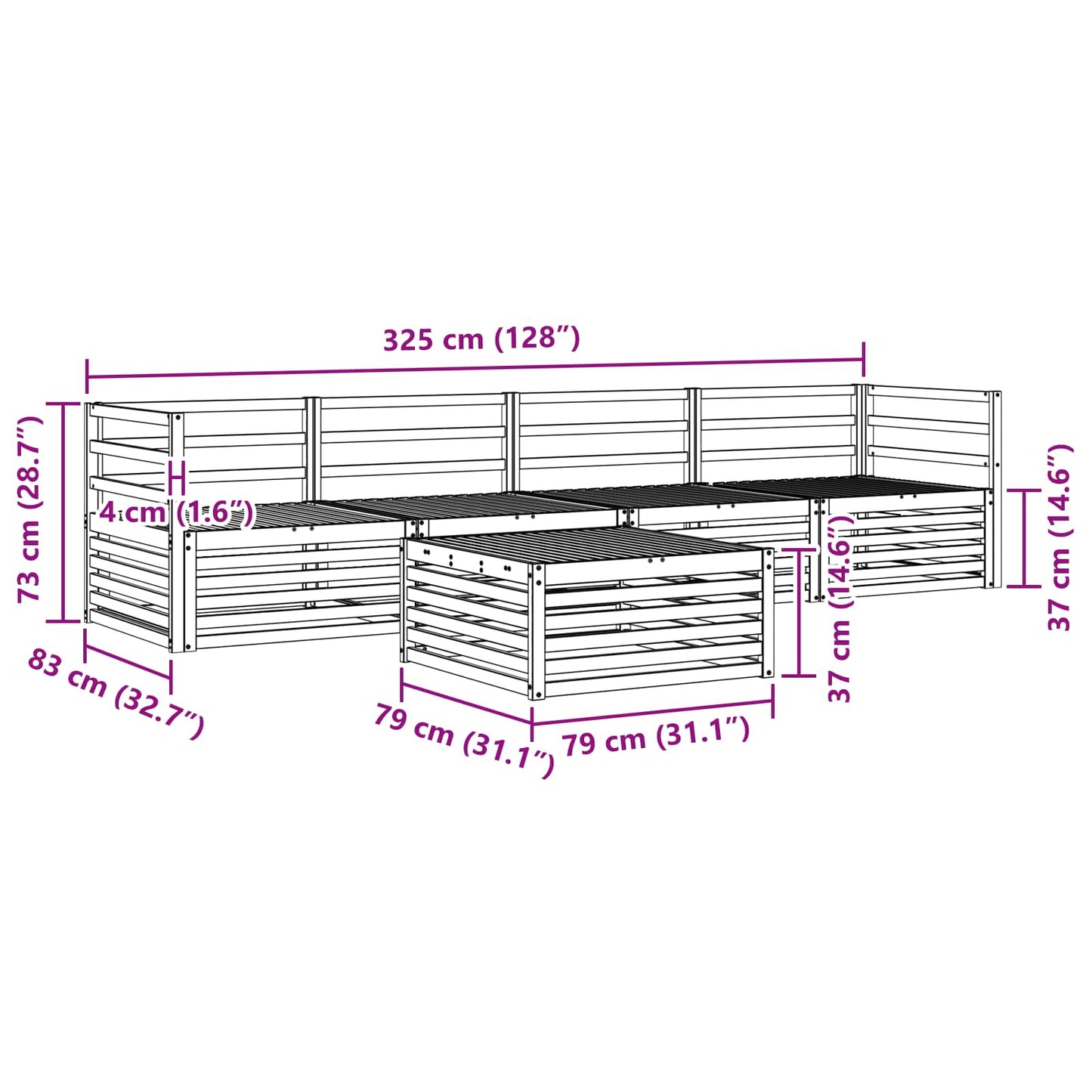 Utendørs sofa-sett 5 pcs Naturlig vidaXL