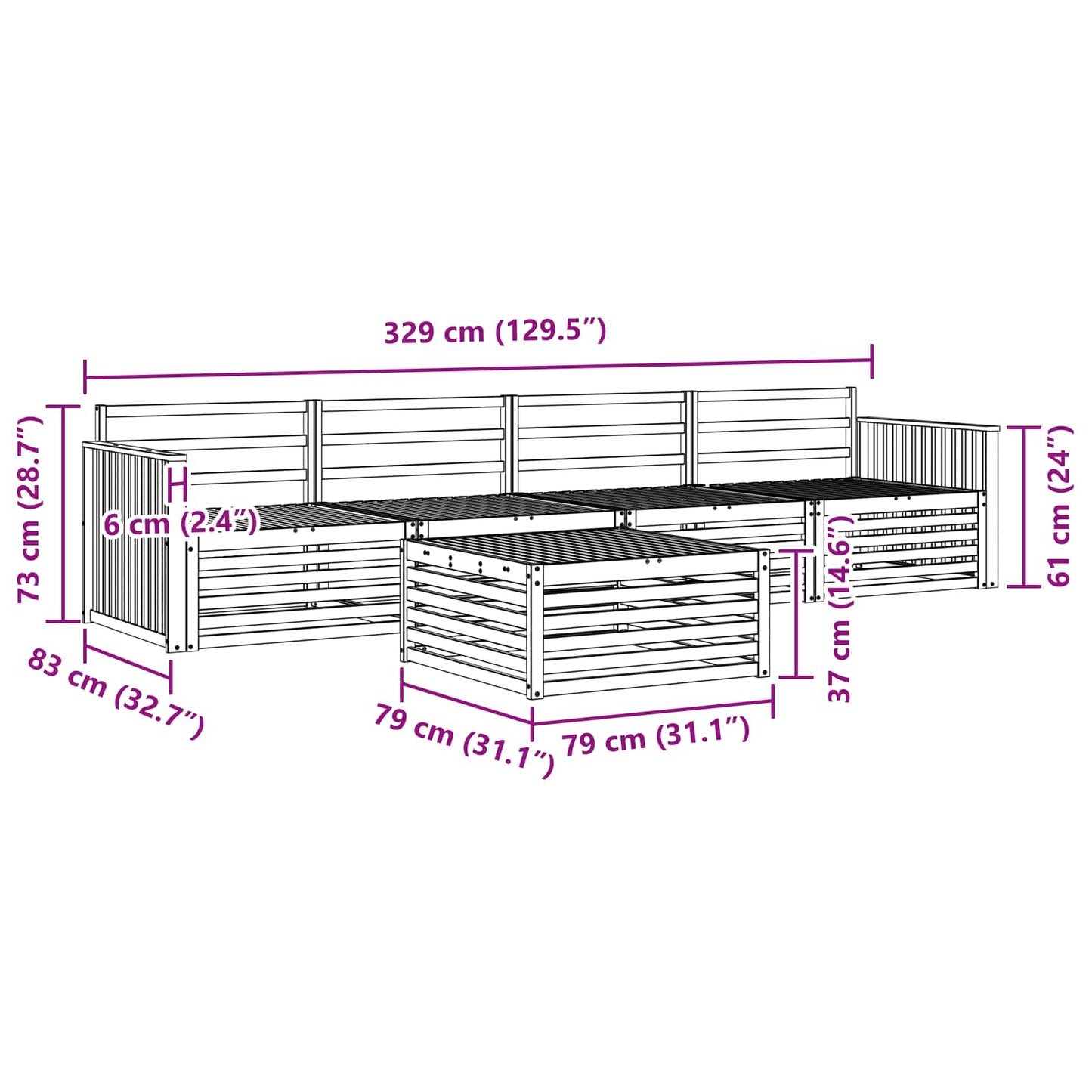 Utendørs sofa-sett 5 pcs Naturlig vidaXL