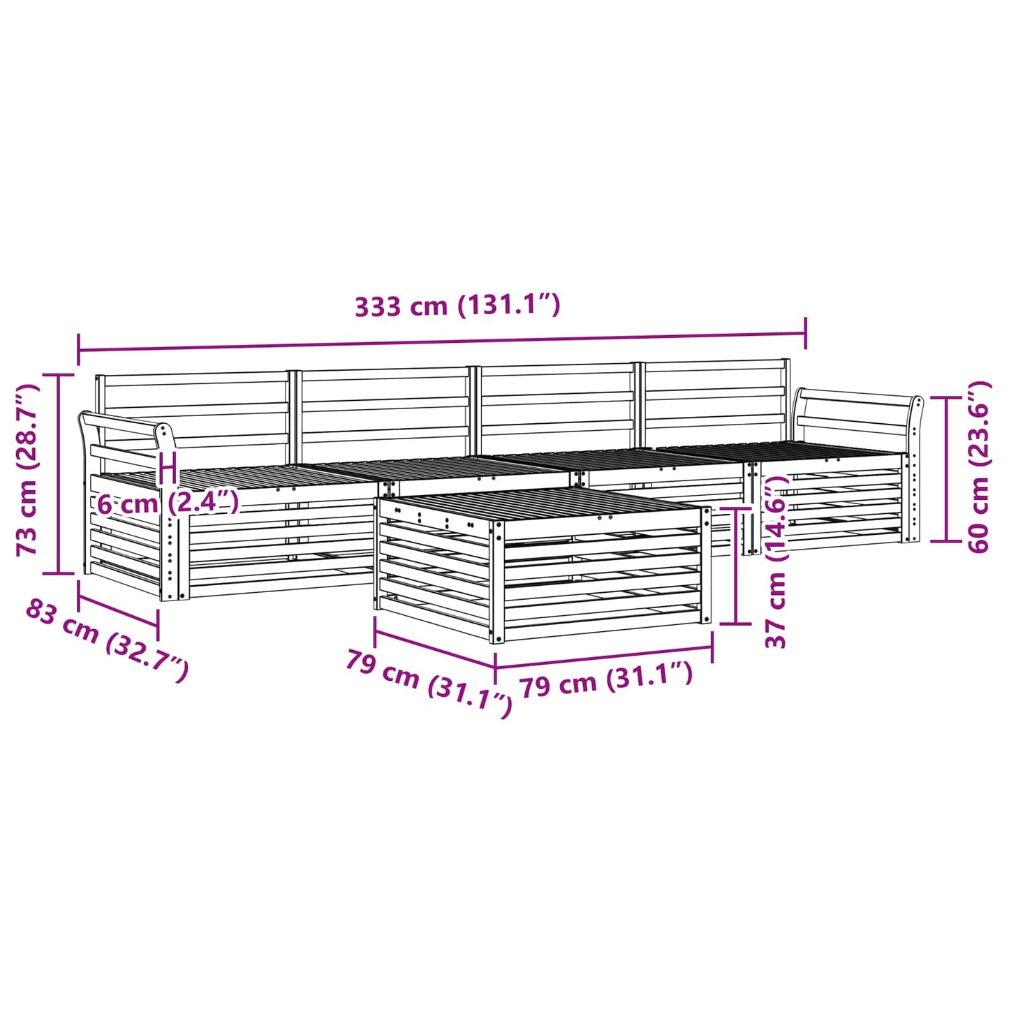 Utendørs sofa-sett 5 pcs Naturlig vidaXL