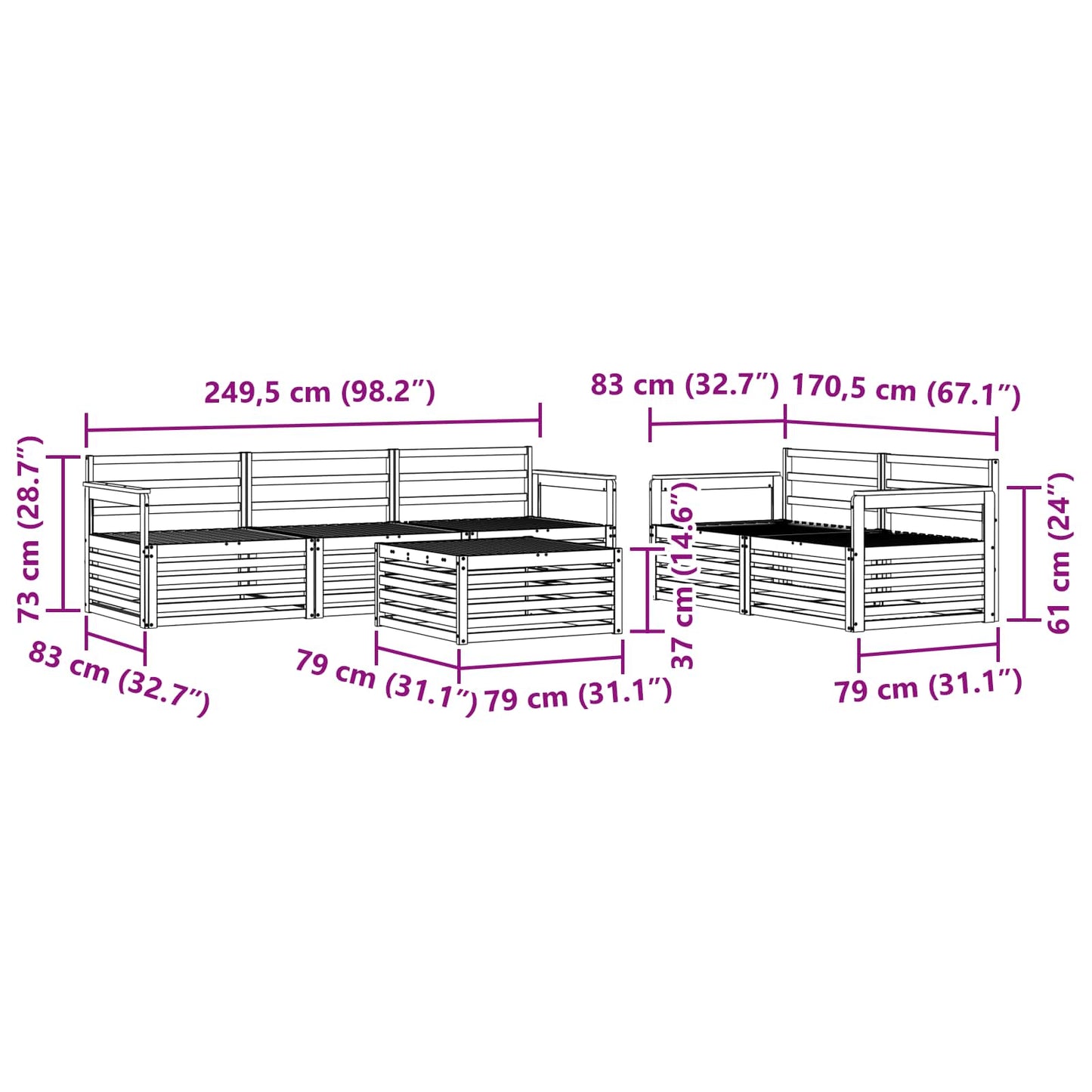 Utendørs sofa-sett 6 pcs Naturlig vidaXL