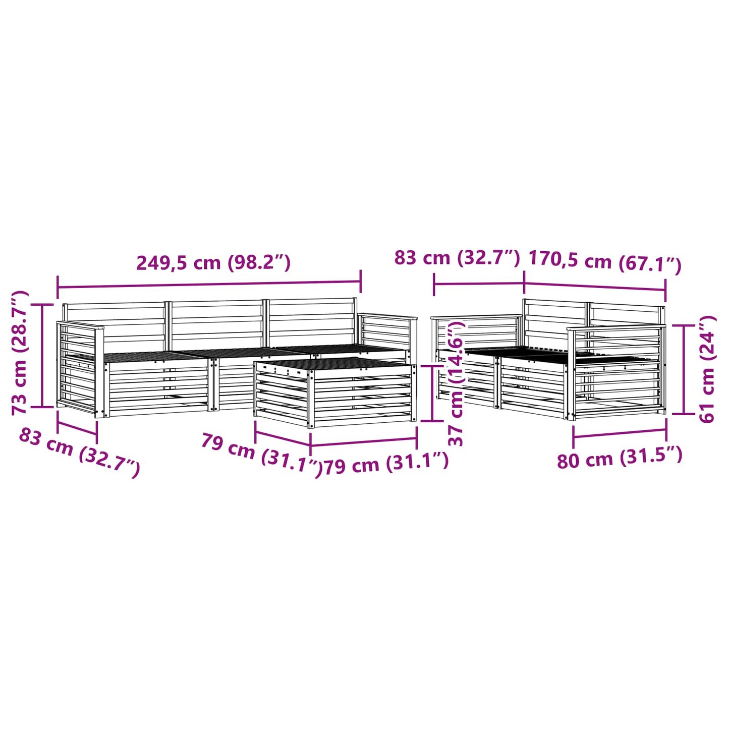 Utendørs sofa-sett 6 pcs Naturlig vidaXL