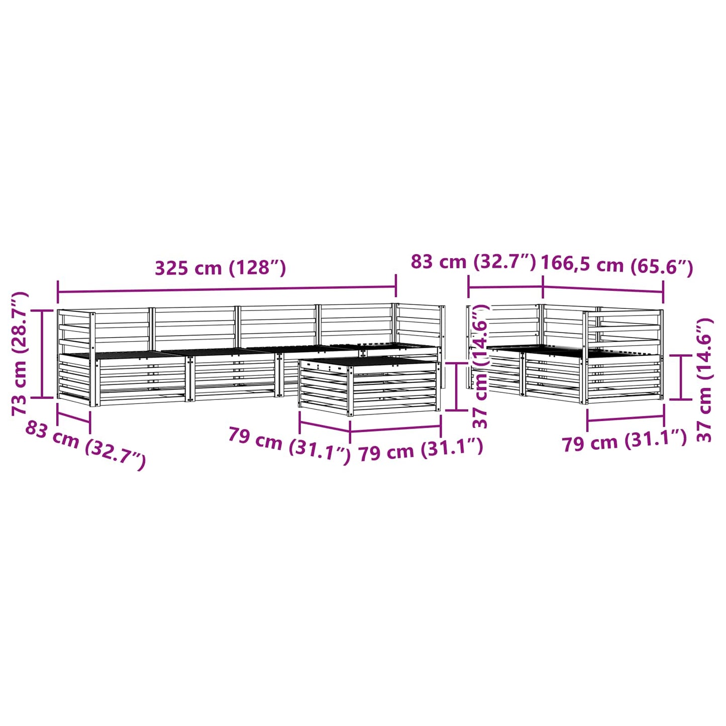 Utendørs sofa-sett 7 pcs Naturlig Solid akasietre
