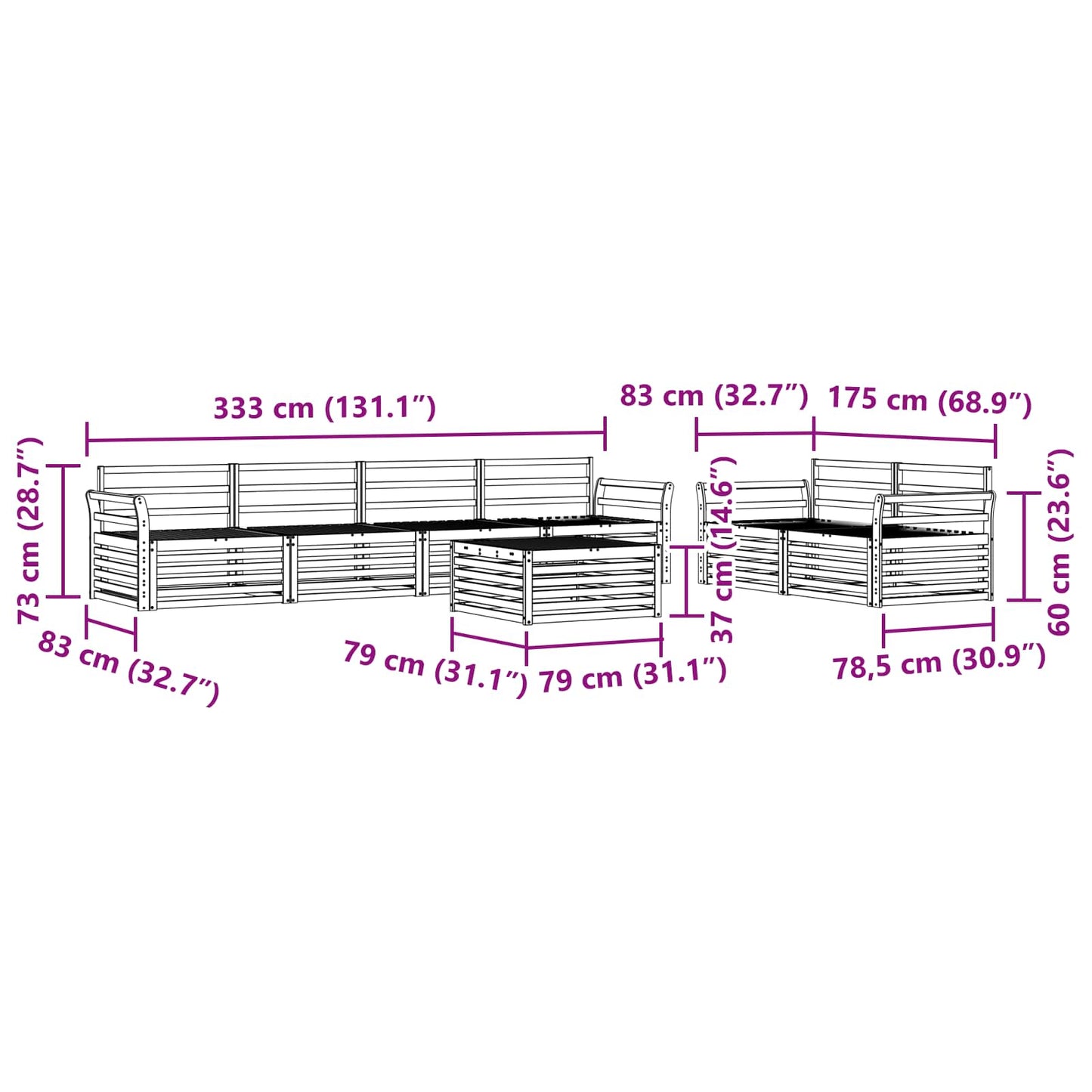 Utendørs sofa-sett 7 pcs Naturlig Solid akasietre