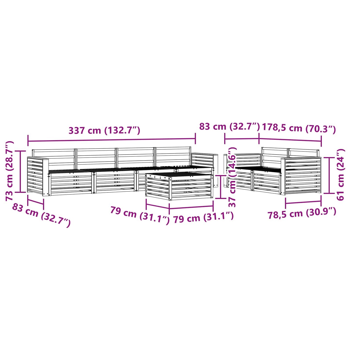 Utendørs sofa-sett 7 pcs Naturlig Solid akasietre