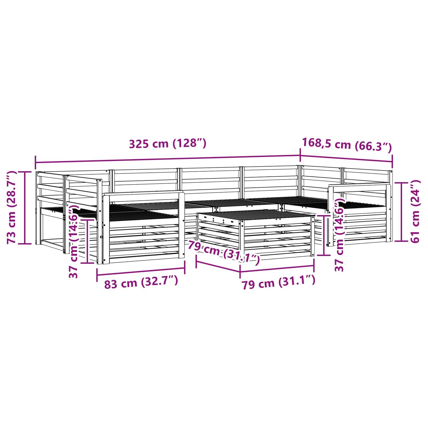 Utendørs sofa-sett 7 pcs Naturlig vidaXL
