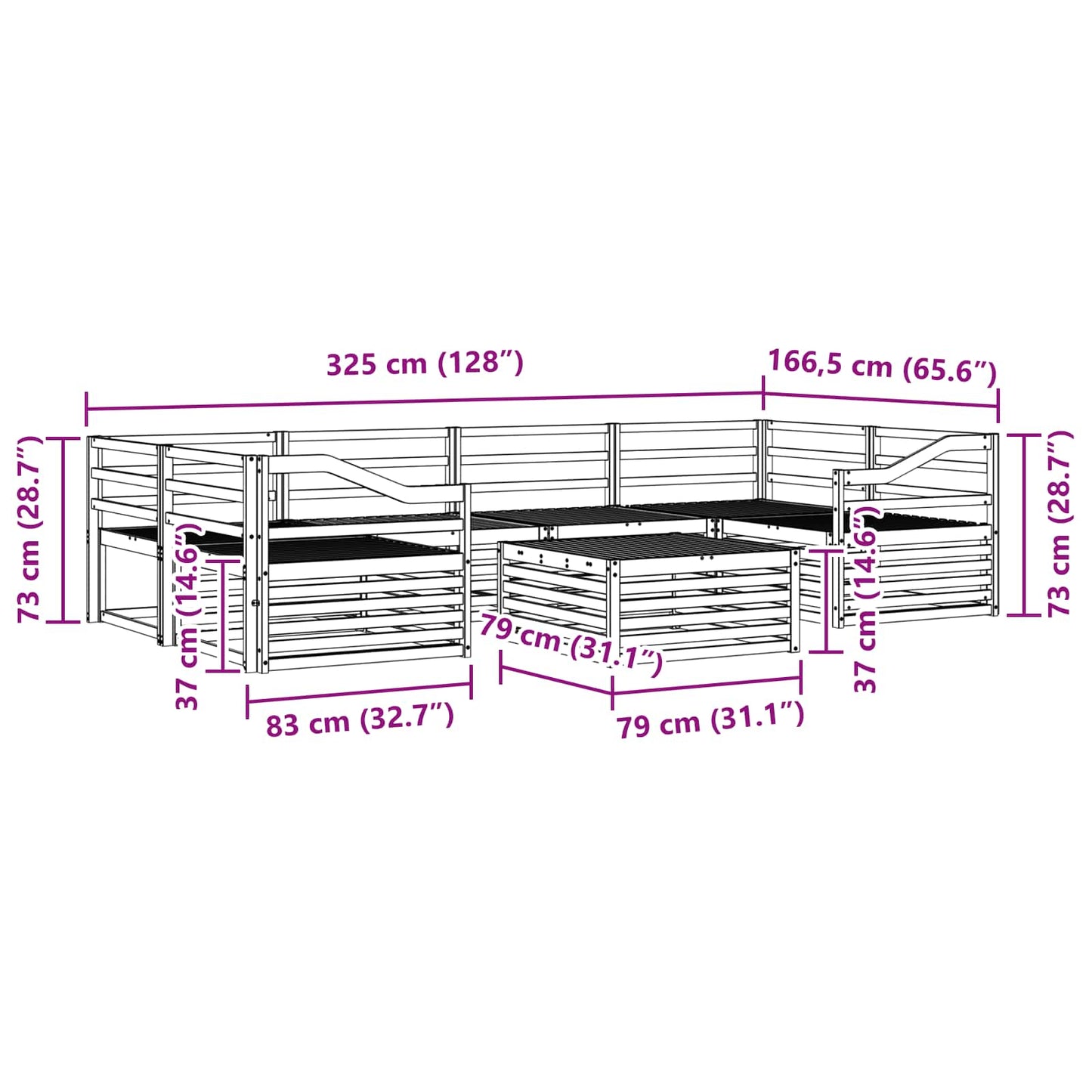 Utendørs sofa-sett 7 pcs Naturlig vidaXL
