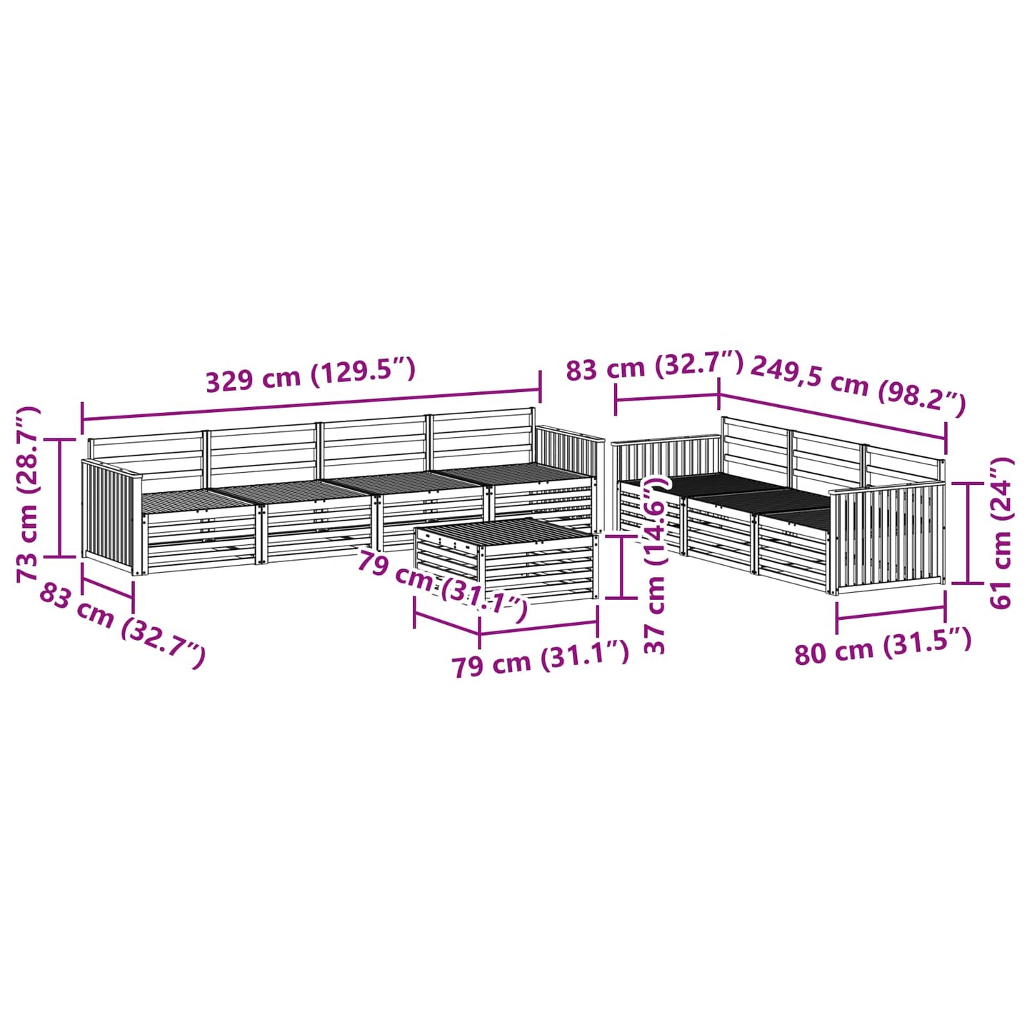 Utendørs sofa-sett 8 pcs Naturlig vidaXL