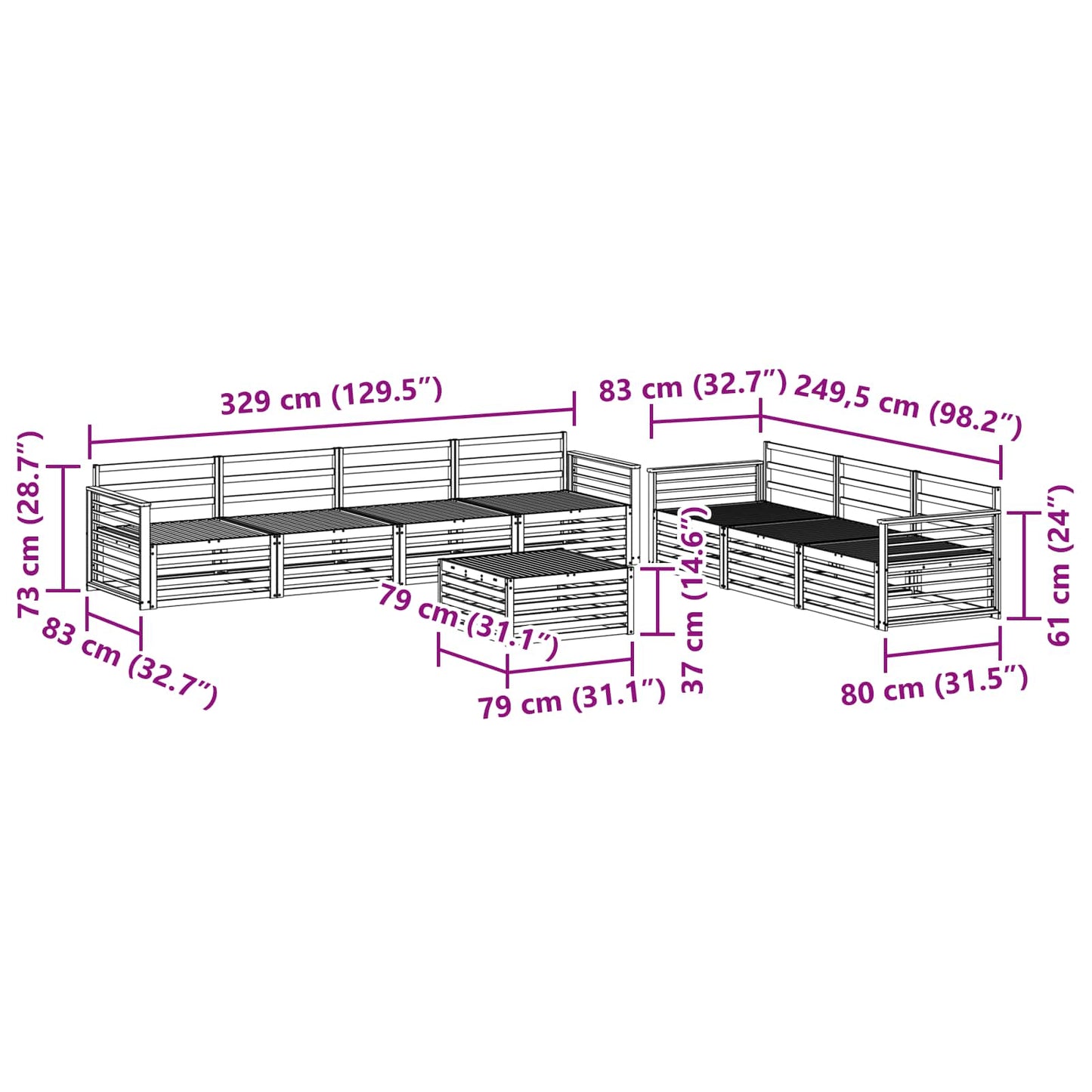 Utendørs sofa-sett 8 pcs Naturlig vidaXL