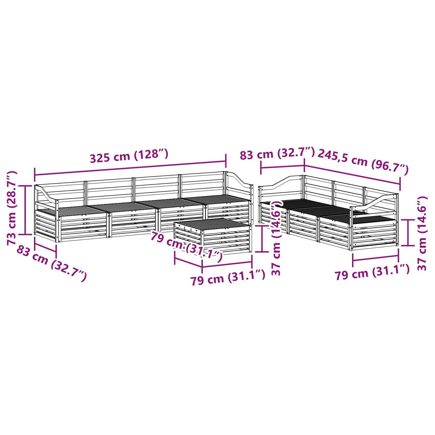 Utendørs sofa-sett 8 pcs Naturlig vidaXL