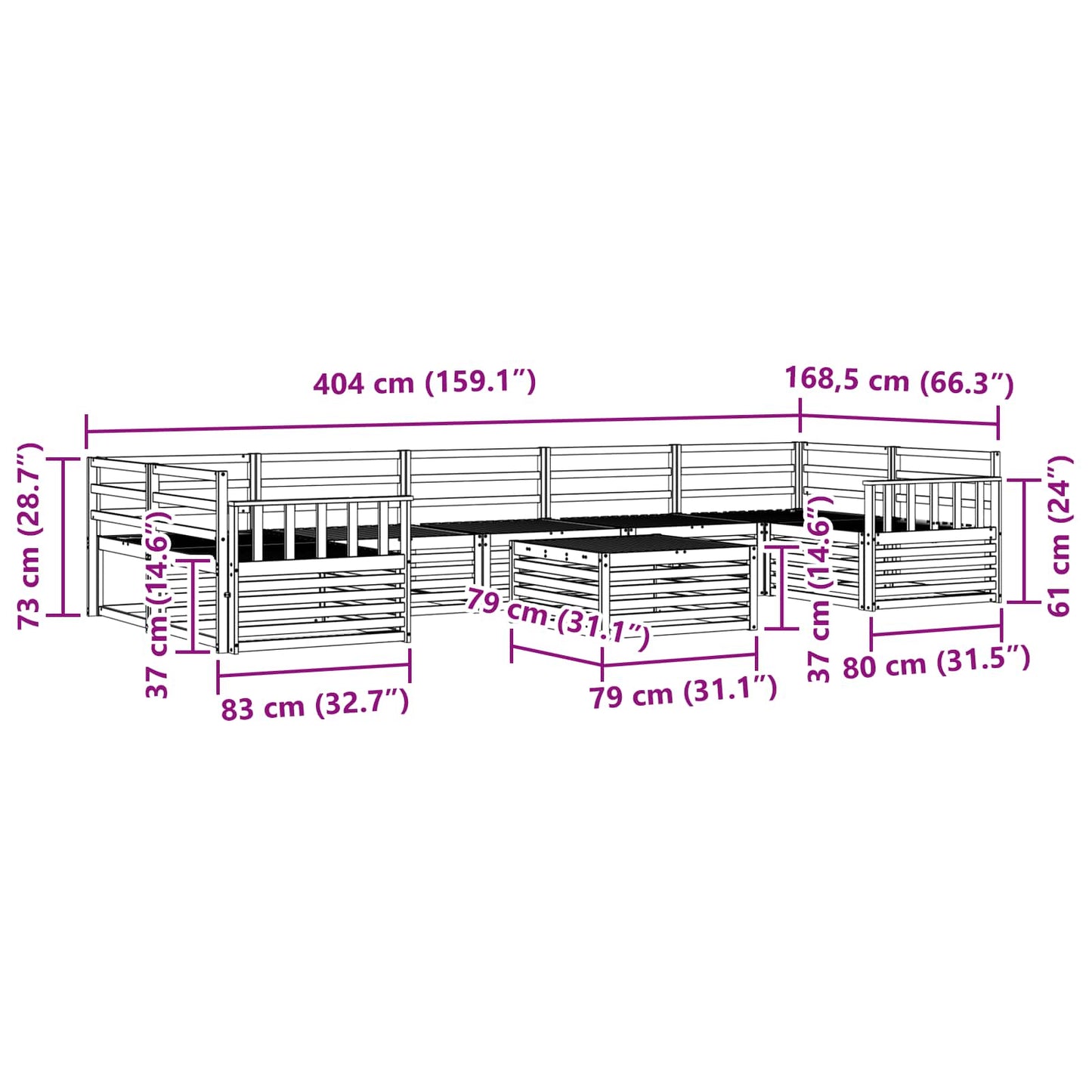 Utendørs sofa-sett 8 pcs Naturlig vidaXL