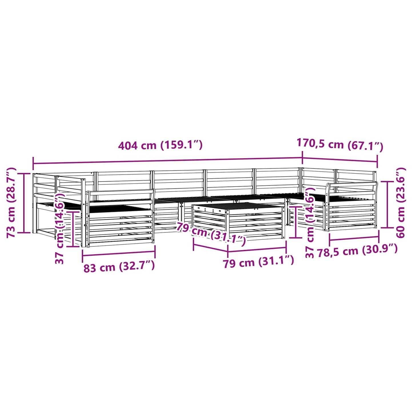 Utendørs sofa-sett 8 pcs Naturlig vidaXL