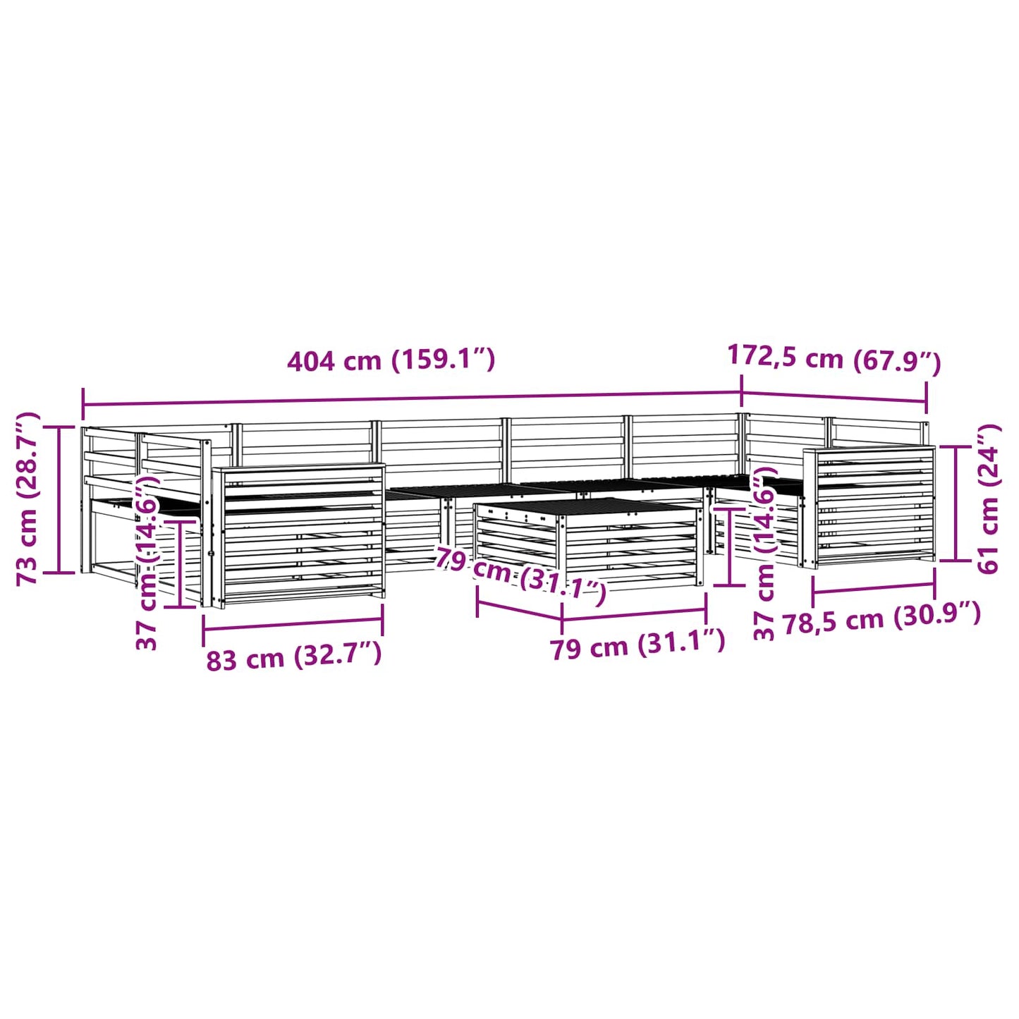 Utendørs sofa-sett 8 pcs Naturlig vidaXL