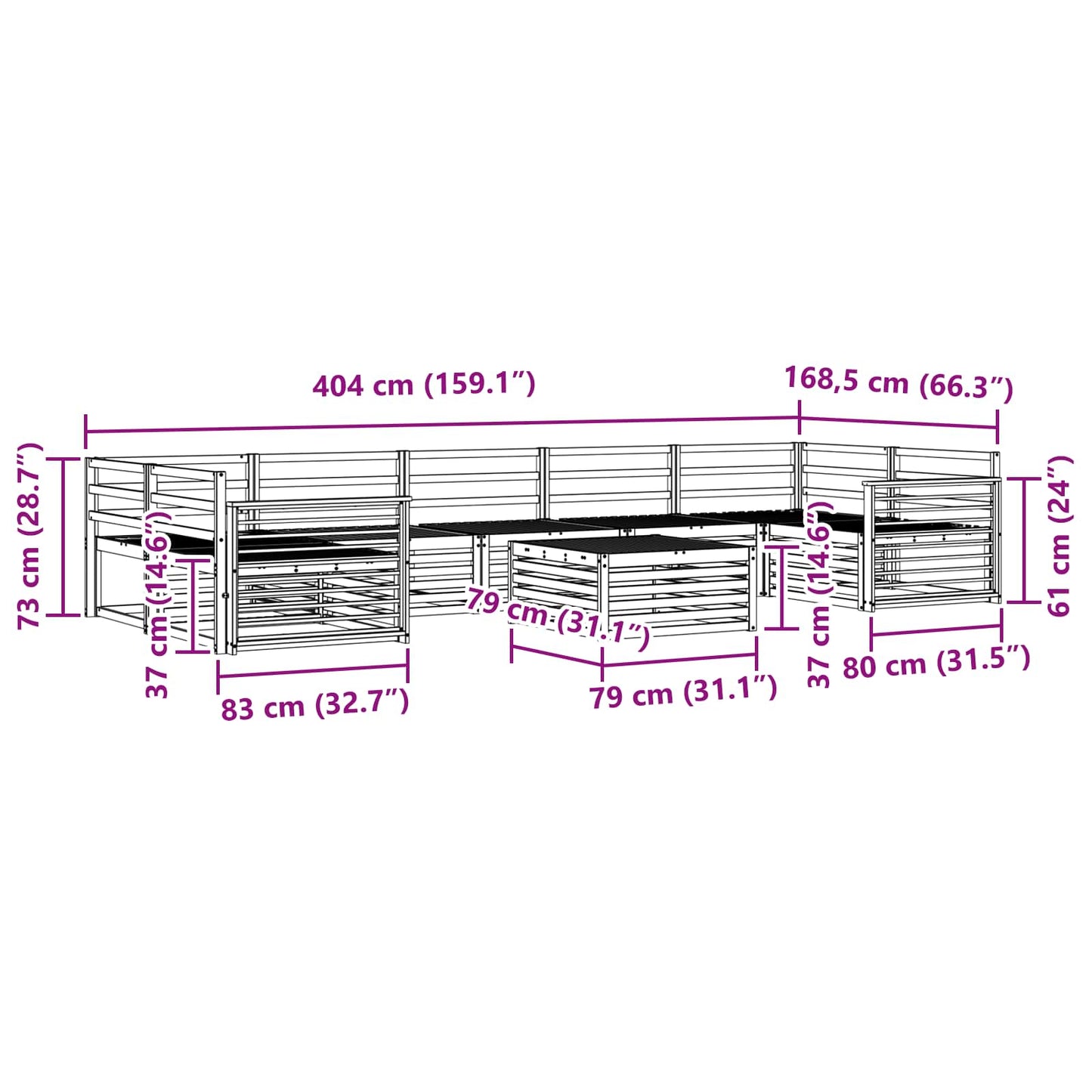 Utendørs sofa-sett 8 pcs Naturlig vidaXL