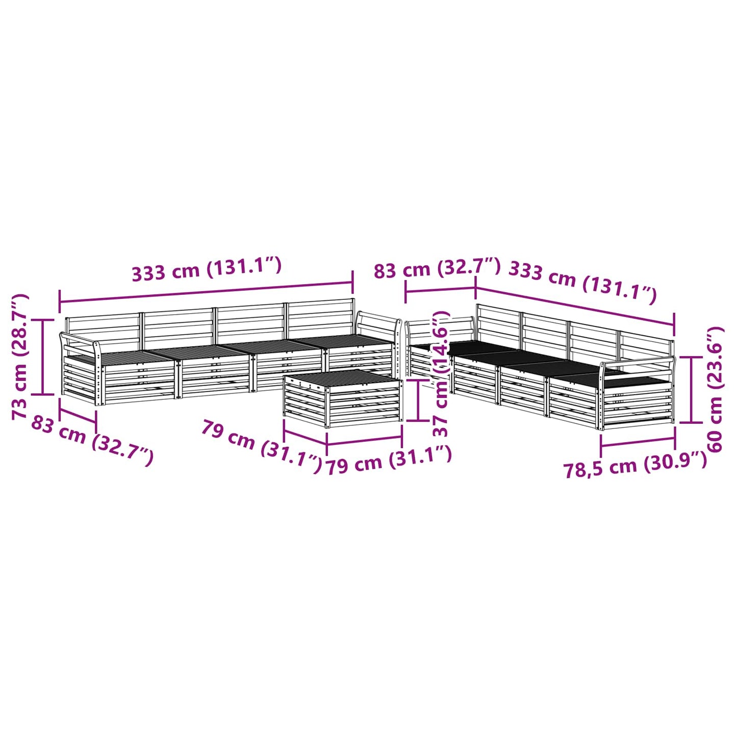 Utendørs sofa-sett 9 pcs Naturlig vidaXL