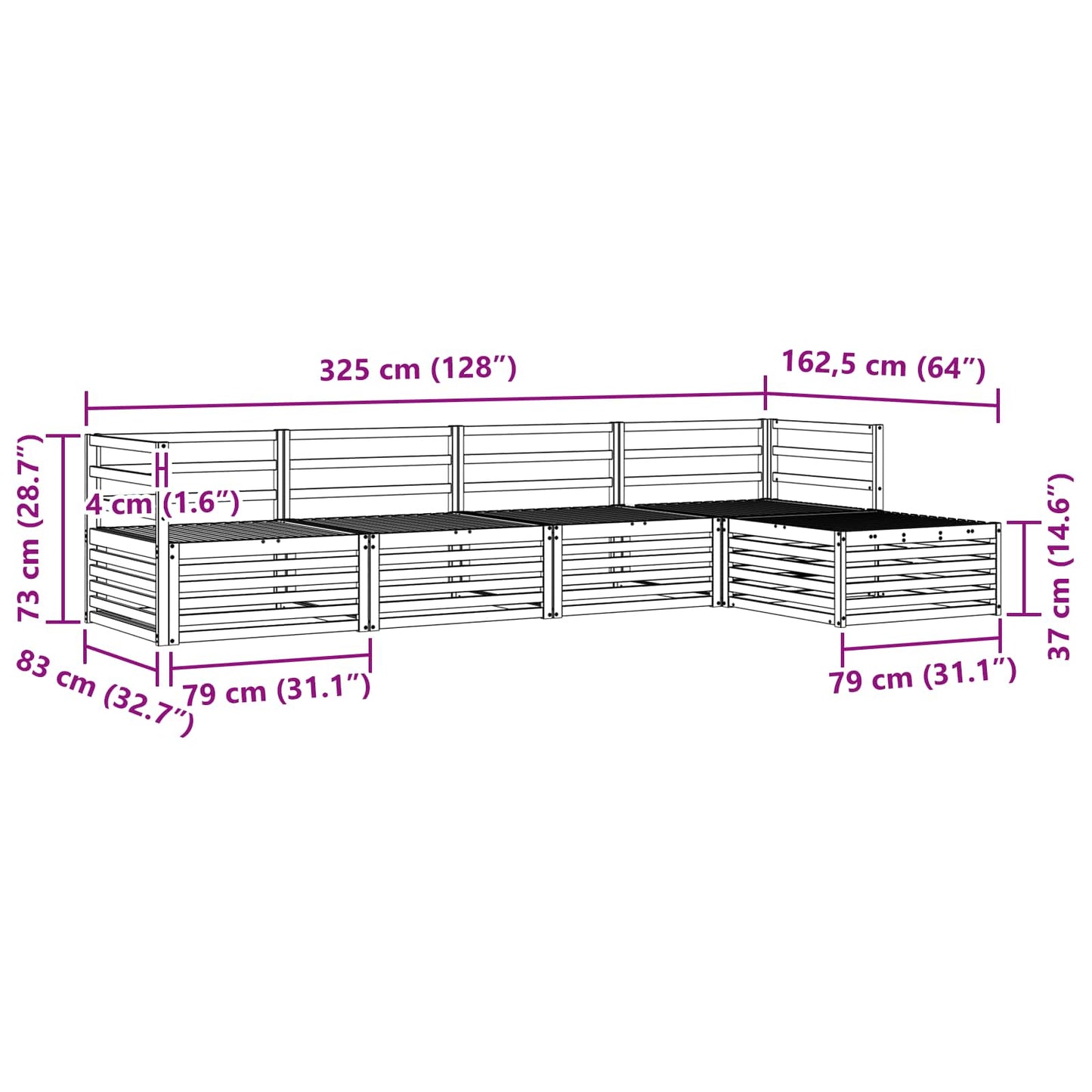 Utendørs sofa-sett 5 pcs Naturlig Solid akasietre