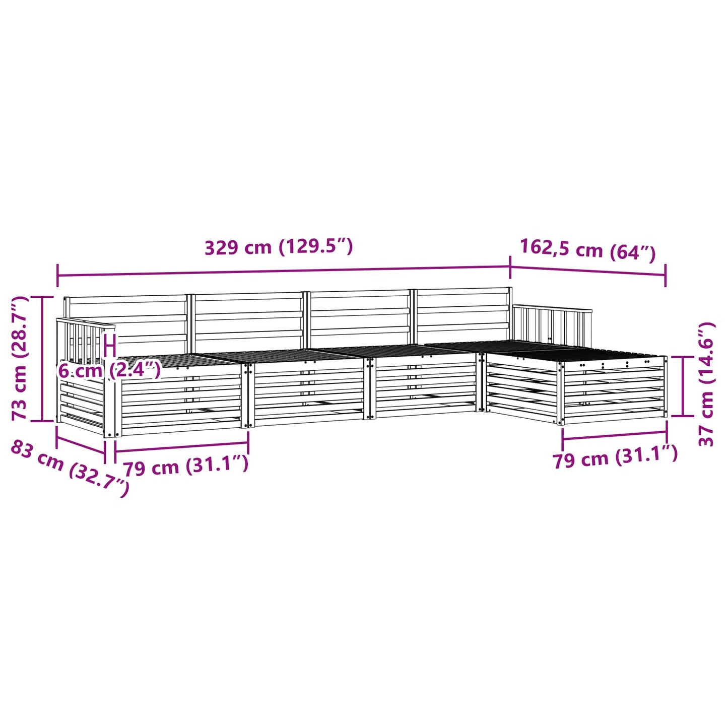 Utendørs sofa-sett 5 pcs Naturlig Solid akasietre