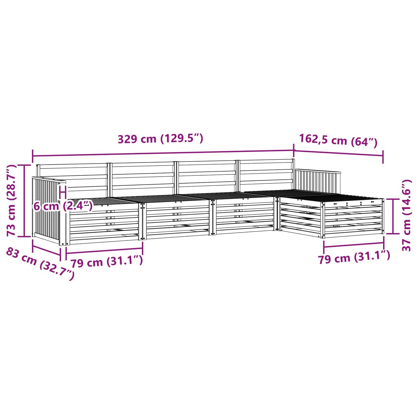 Utendørs sofa-sett 5 pcs Naturlig Solid akasietre