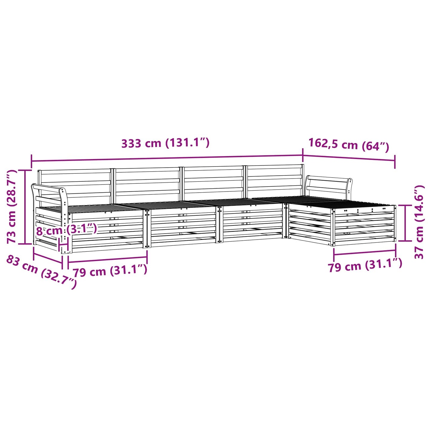 Utendørs sofa-sett 5 pcs Naturlig Solid akasietre