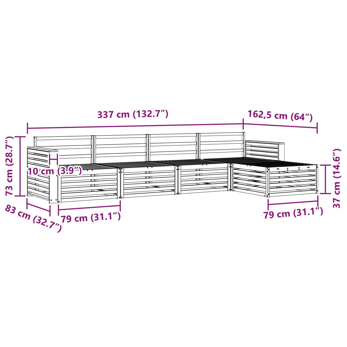 Utendørs sofa-sett 5 pcs Naturlig Solid akasietre
