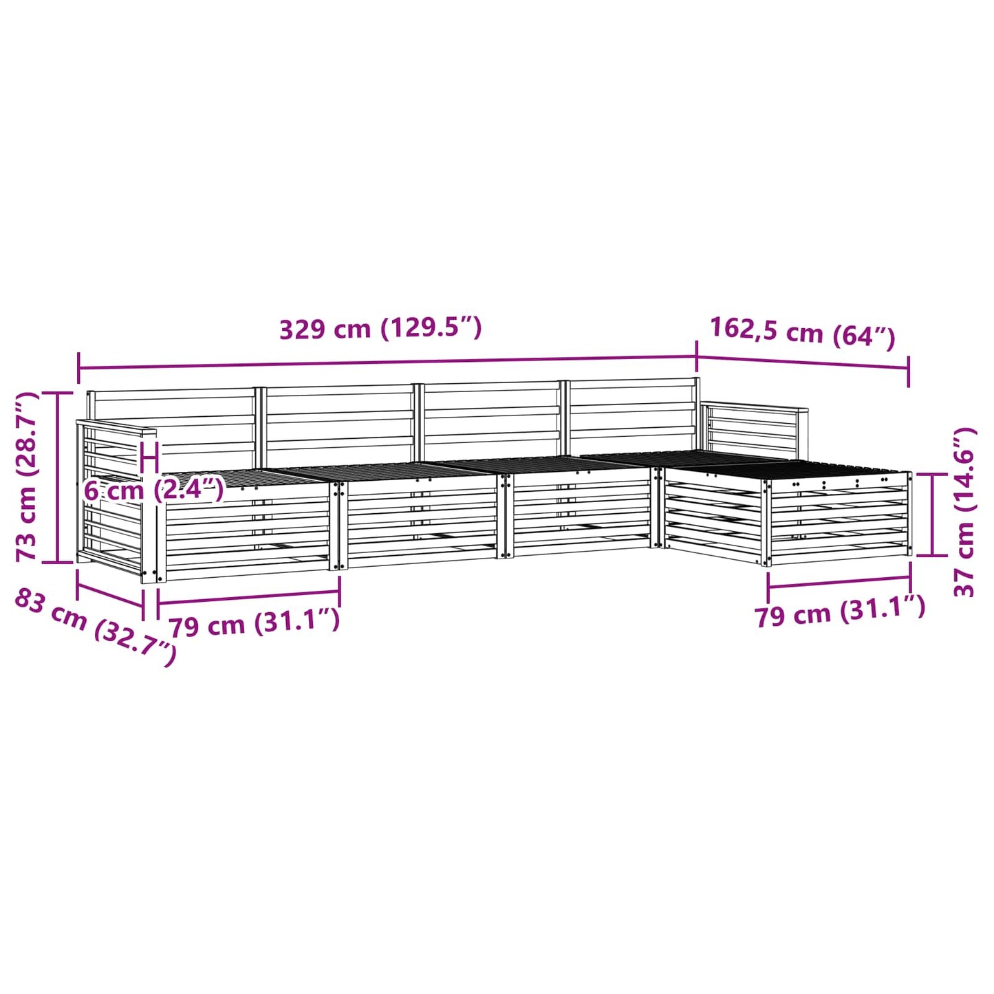 Utendørs sofa-sett 5 pcs Naturlig Solid akasietre