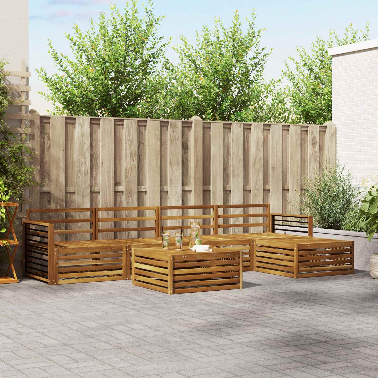 Utendørs sofa-sett 6 pcs Naturlig vidaXL