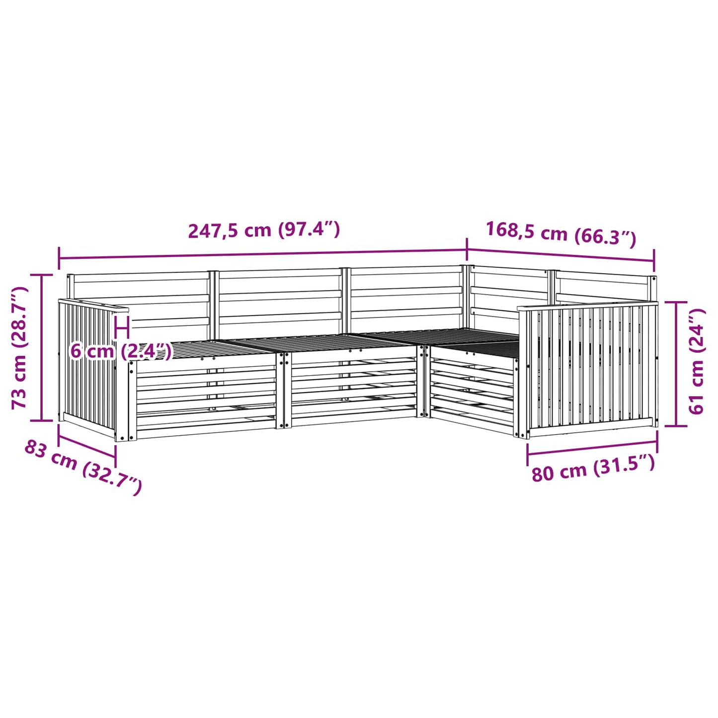 Utendørs sofa-sett 4 pcs Naturlig vidaXL